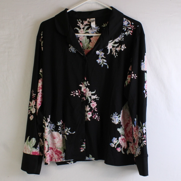 FN by Flora Nikrooz Black Floral Pajamas Set Women's XL 