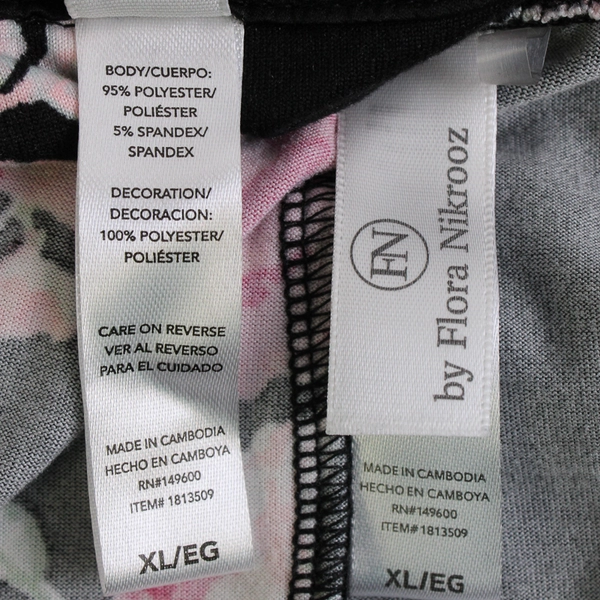 FN by Flora Nikrooz Black Floral Pajamas Set Women's XL 