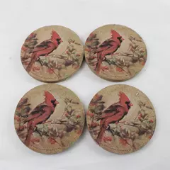 Vintage Thirstystone Set of 4 Winter Cardinal Stone Coasters Cork Back