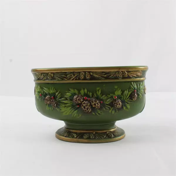 Vintage Napcoware Japan Oval Christmas Planter X-8649 Green Pinecones Berries