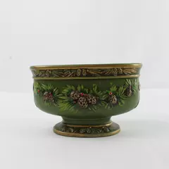 Vintage Napcoware Japan Oval Christmas Planter X-8649 Green Pinecones Berries