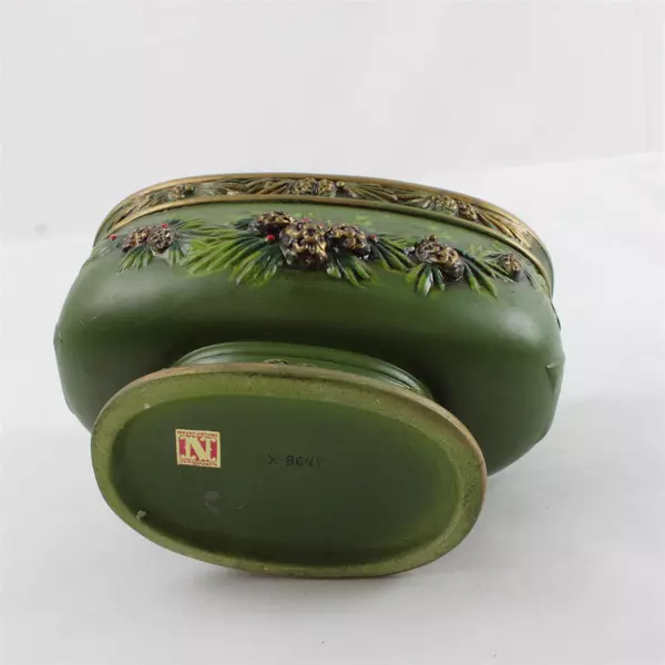 Vintage Napcoware Japan Oval Christmas Planter X-8649 Green Pinecones Berries