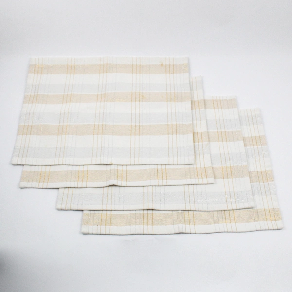 Lot OF 4 Unbranded White W/ Gold/Silver Accents Fabric Placemats 12.5" x 17"
