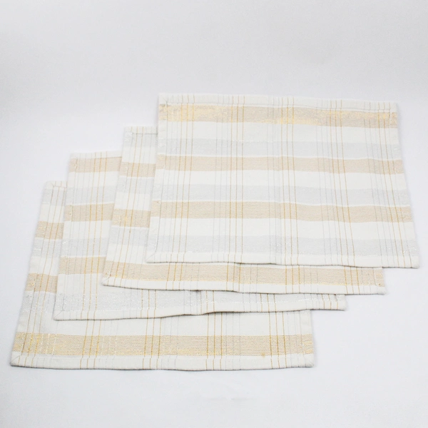 Lot OF 4 Unbranded White W/ Gold/Silver Accents Fabric Placemats 12.5" x 17"