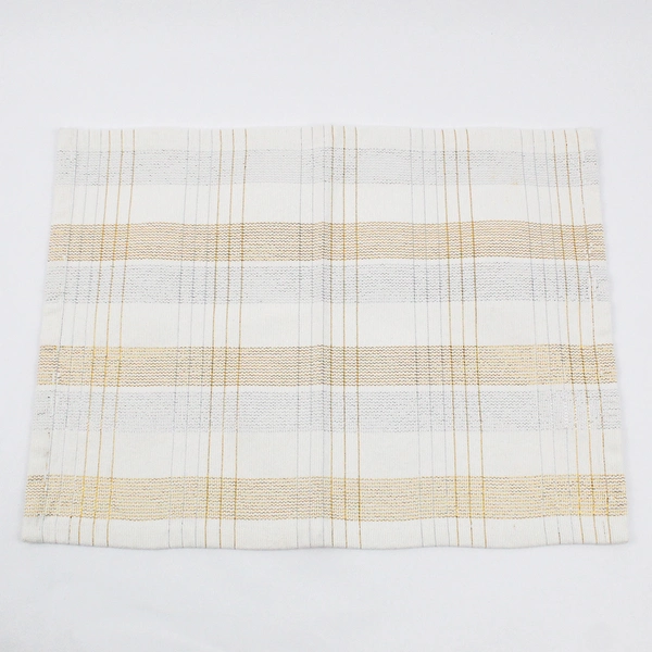 Lot OF 4 Unbranded White W/ Gold/Silver Accents Fabric Placemats 12.5" x 17"
