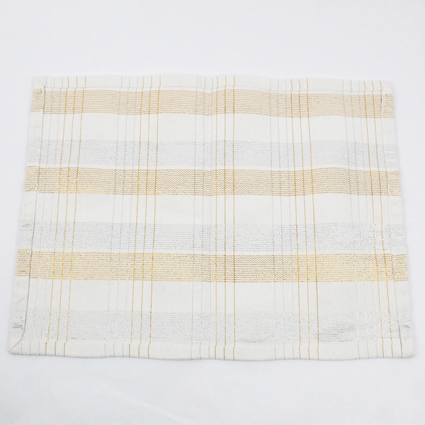 Lot OF 4 Unbranded White W/ Gold/Silver Accents Fabric Placemats 12.5" x 17"
