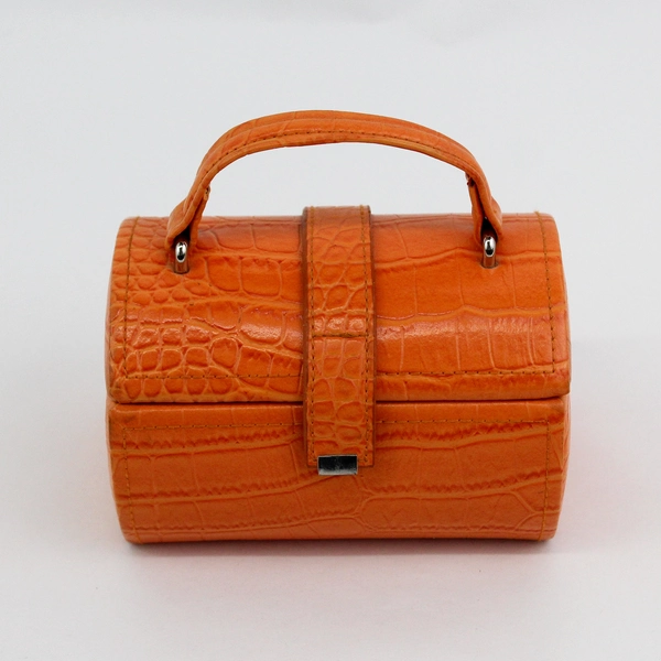  Portable Leather Jewelry Case Orange Crocodile Print 