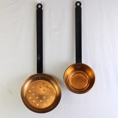 Lot of 2 Vintage Copper Kitchen Utensils Pan and Large Sieve 