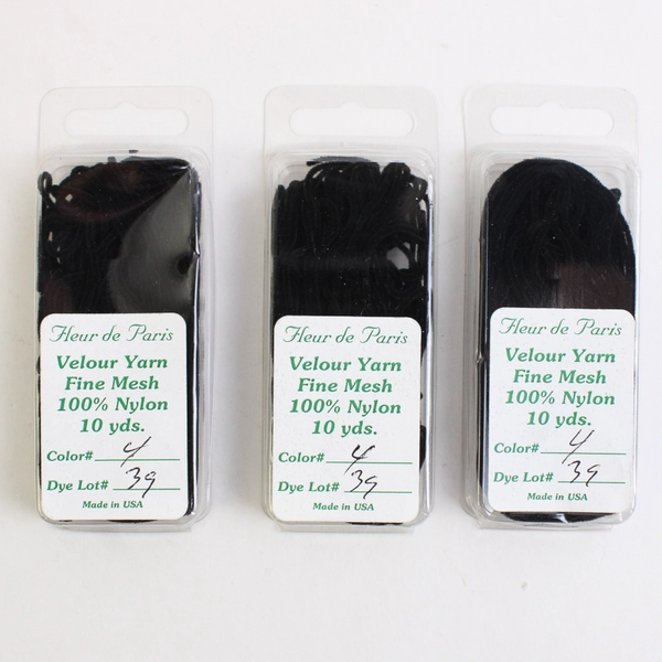 Lot of 4 Fleur de Paris Velour Yarn 10 yds. 100% Nylon, Black and Grey New 