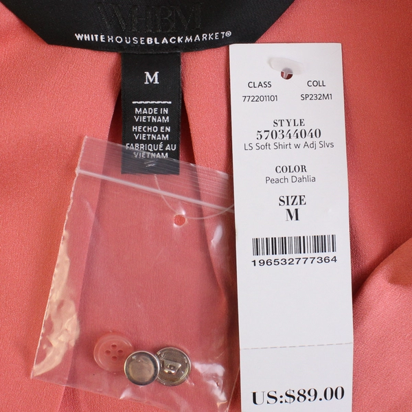 WHBM Peach Colored Blouse Long Sleeve Women's Size Medium
