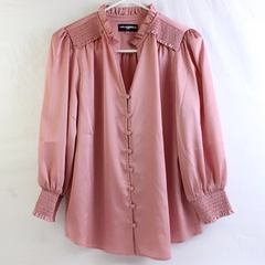 Karl Lagerfeld Pink Blouse Puff Sleeve Ruffled Collar Women's Size Medium