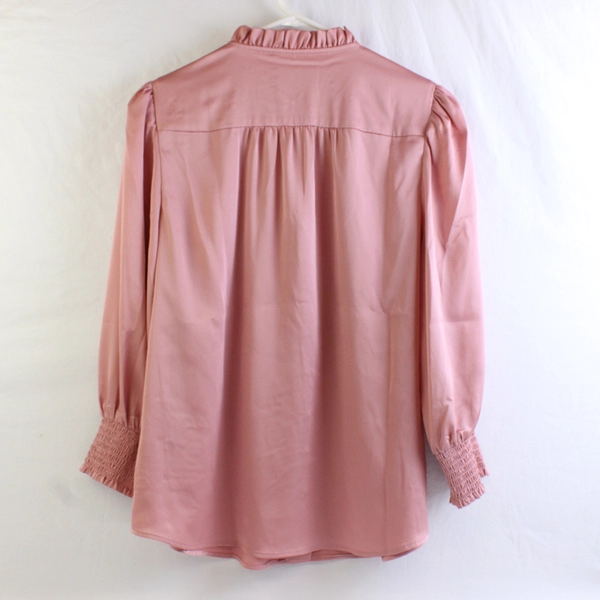 Karl Lagerfeld Pink Blouse Puff Sleeve Ruffled Collar Women's Size Medium
