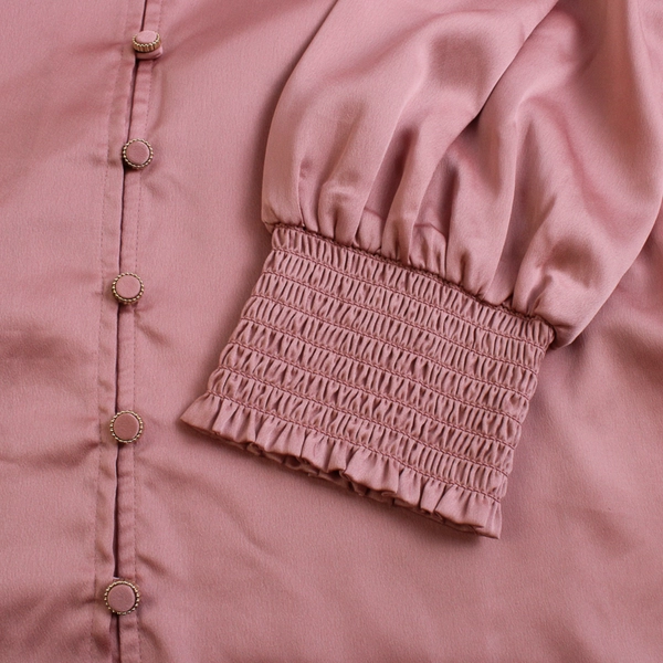 Karl Lagerfeld Pink Blouse Puff Sleeve Ruffled Collar Women's Size Medium