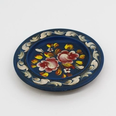 Vtg Norwegian Hand Painted Rosemaling Wood Wall Plate 6” Blue Floral