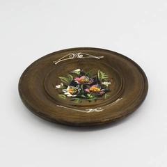 Vintage Hand-painted Rosemaling Folk Style Brown Wooden Plate  8”