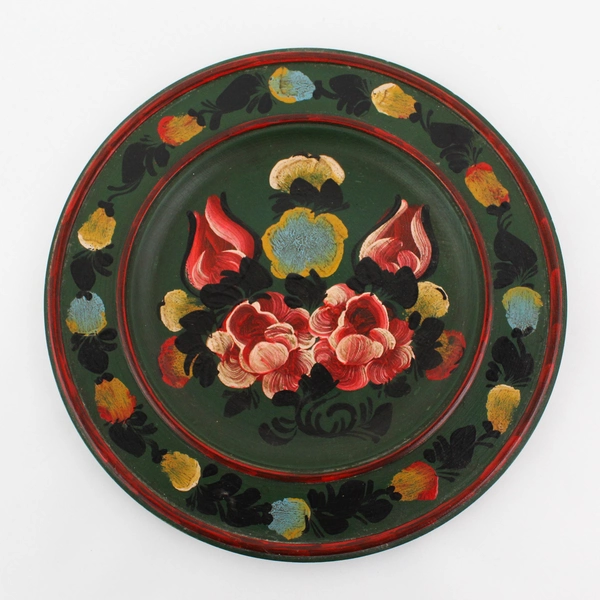 Norwegian Folk Art ROSEMALING 10" Hand Painted Wood Plate 