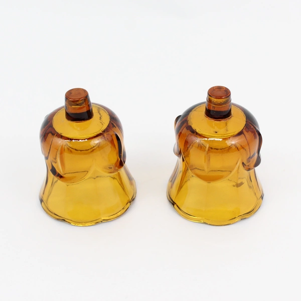 Vintage Pair Amber Glass Peg Votive Cup Candle Holder Scalloped Tulip Pattern
