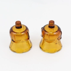 Vintage Pair Amber Glass Peg Votive Cup Candle Holder Scalloped Tulip Pattern