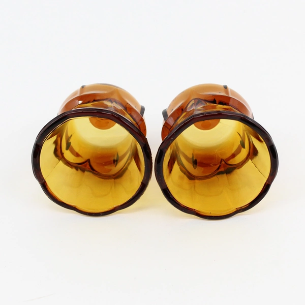 Vintage Pair Amber Glass Peg Votive Cup Candle Holder Scalloped Tulip Pattern