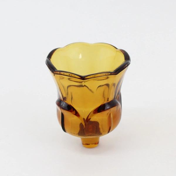 Vintage Pair Amber Glass Peg Votive Cup Candle Holder Scalloped Tulip Pattern