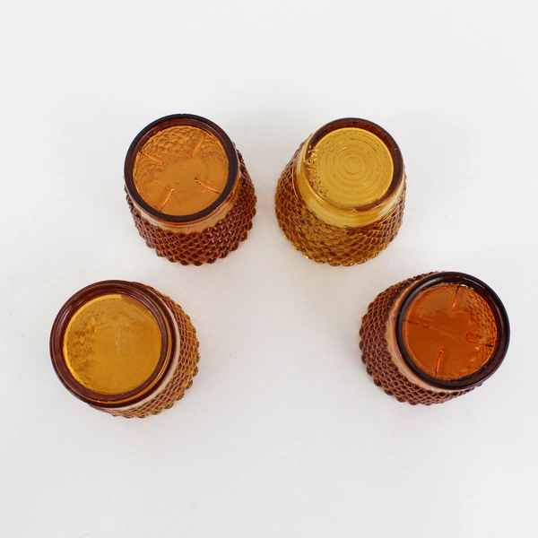 Lot of 4 Amber Glass Hobnail Votive Candle Holders Patterned Bottoms