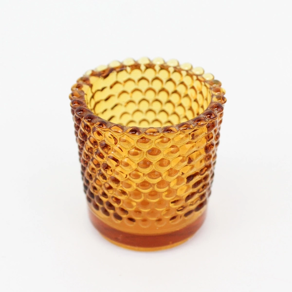 Lot of 4 Amber Glass Hobnail Votive Candle Holders Patterned Bottoms