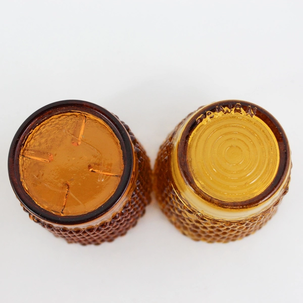 Lot of 4 Amber Glass Hobnail Votive Candle Holders Patterned Bottoms