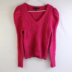WHBM Women's M Pink Puff Shoulder Long Sleeve Knit Blouse