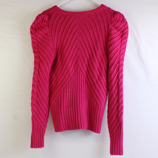 WHBM Women's M Pink Puff Shoulder Long Sleeve Knit Blouse