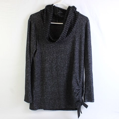 WHBM Women's M Cowl Neck Gray Long Sleeve Top With Bow Detail Around Waist