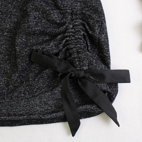 WHBM Women's M Cowl Neck Gray Long Sleeve Top With Bow Detail Around Waist