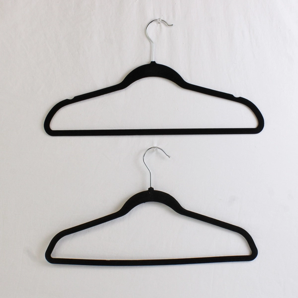 Lot of 10 Black Flocked Clothes Hangers Closet Storage