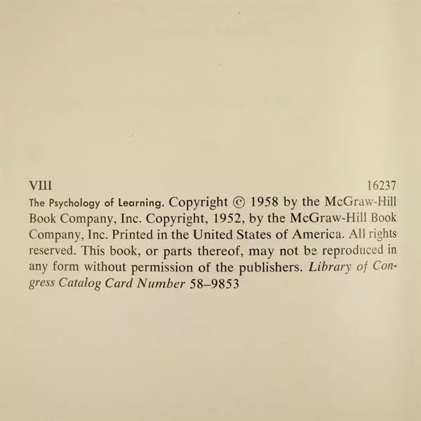 The Psychology of Learning James Deese McGraw-Hill 1958