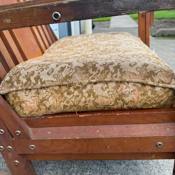 Antique Oak Arts & Crafts Spindle High Back Upholstered Rocking Chair