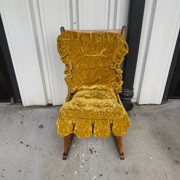 Vintage Children Wooden Rocking Chair Suede Marigold Cushions