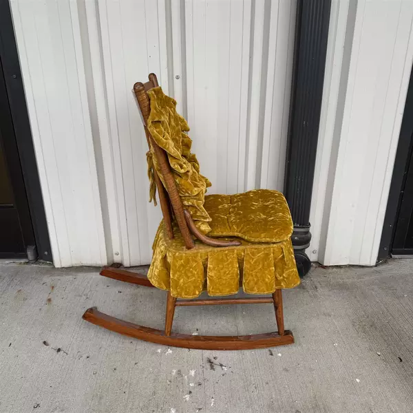 Vintage Children Wooden Rocking Chair Suede Marigold Cushions