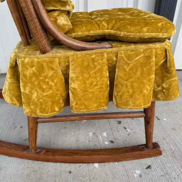 Vintage Children Wooden Rocking Chair Suede Marigold Cushions