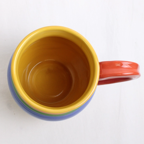 Pacific Rim Santa Fe Hand-Painted Ceramic Mug Yellow Interior FLAWED