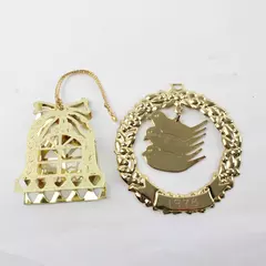 Lot of 2 Vintage Classic Brass Bell Dove Wreath Christmas Ornaments