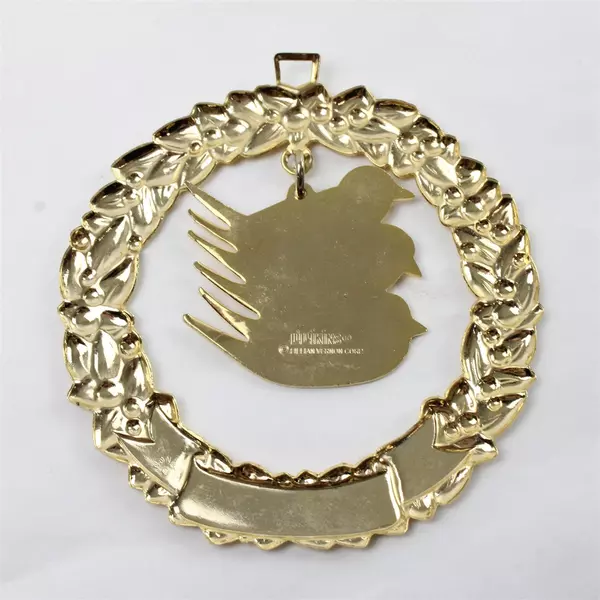 Lot of 2 Vintage Classic Brass Bell Dove Wreath Christmas Ornaments