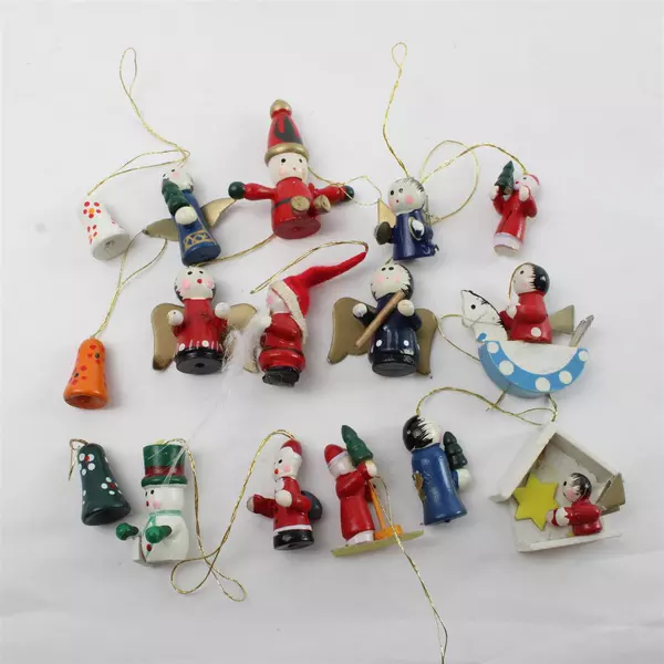 Lot of 16 Vintage Miniature Wooden Christmas Tree Ornaments Hand-Painted