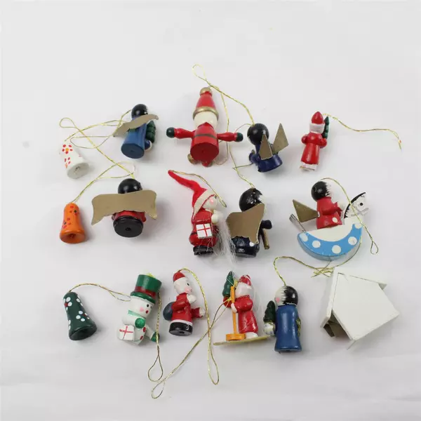 Lot of 16 Vintage Miniature Wooden Christmas Tree Ornaments Hand-Painted