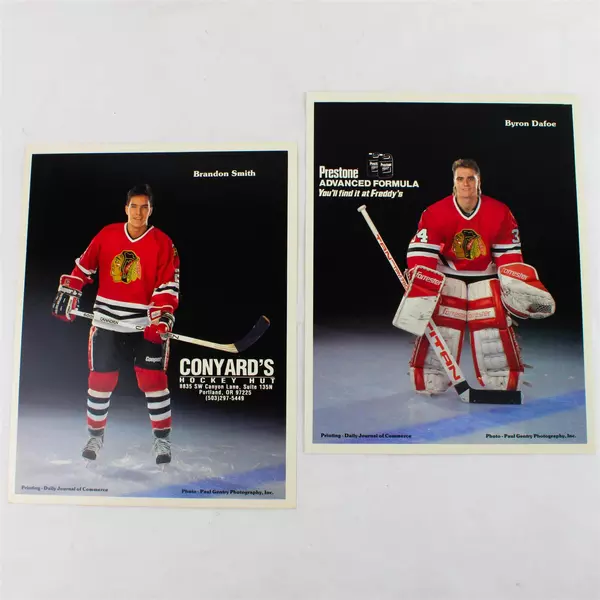 Lot of 2 Portland Winterhawks 8x10 Photos Brandon Smith Byron Dafoe