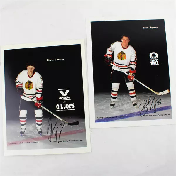 Lot of 2 Portland Winterhawks 8x10 Photos Signed Brad Symes Chris Carson