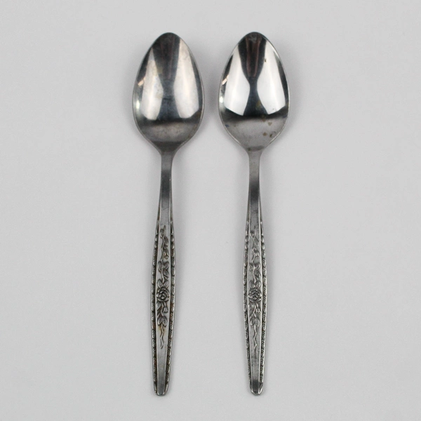 Lot of 2 Interpur INR7 Teaspoon Stainless Steel Silverware Rose Flower Flatware