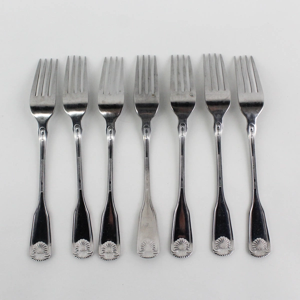 7 Reed & Barton Rebacraft Colonial Shell II Stainless Dinner Forks 2004 Korea