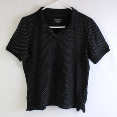 Charter Club Women's Petite L Black with White Polka Dots Short Sleeve Polo