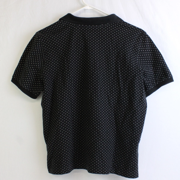 Charter Club Women's Petite L Black with White Polka Dots Short Sleeve Polo