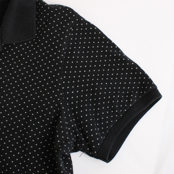 Charter Club Women's Petite L Black with White Polka Dots Short Sleeve Polo