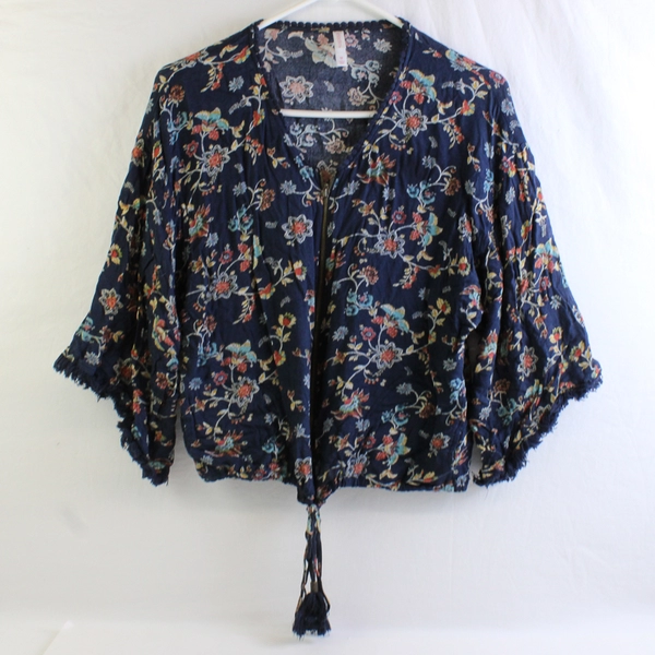 Xhilaration Women's Boho Floral Bohemian Jacket Cropped Fringe Size M